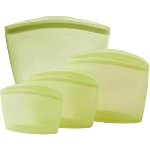 Blue Ginkgo Silicone Food Storage Bags, 4-Pack, Reusable, Made in Korea | Leakproof. Stand Up. Freezer and Dishwasher Safe. (Olive Green)