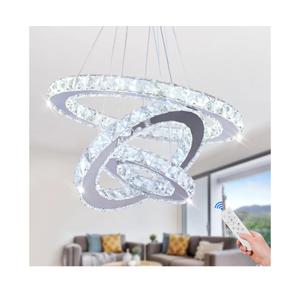 Chandelier LED Crystal Chandelier Lighting Dimmable LED Chandeliers Modern Ceiling Light Fixture 3 Rings Adjustable Stainless Steel Pendant Light for Bedrooms Living Room