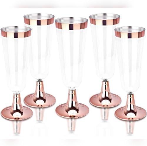 TemBe 47-  Disposable Plastic Champagne Flute, 5Oz Toasting glasses for decoration, Wedding, Birthdays, bridal shower party, Premium Quality and Reusable (Rose Gold) Copper-Plated Cocktail Coupe Glass 37