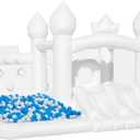 White Bounce House, Bounce House for Kids with Ball Pit, Blower Included, Bouncy Castle with Double Slides for Indoor Outdoor Use, 10.8ft L x 9.6ft W x 7.5ft H, Bouncy House