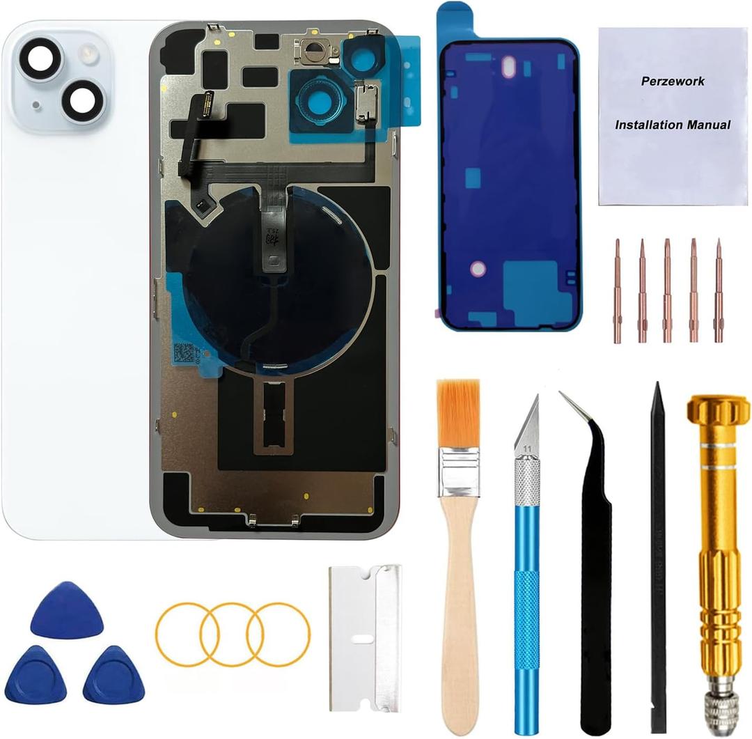 Rear Back Glass Replacement for iPhone 15 Plus 6.7-inches with Reparing Tool Kit and All Necessary Parts (Blue)