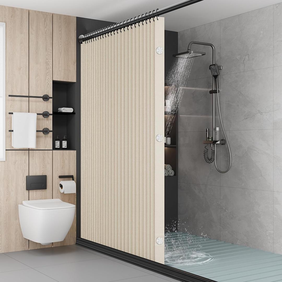 Bathroom Magnetic Folding Shower Curtain, Accordion-Style Shower Curtain, Suitable for Shower Rooms, bathtubs, Hotels or Apartments (Cream Color, 70W x 79.5H) 1pc