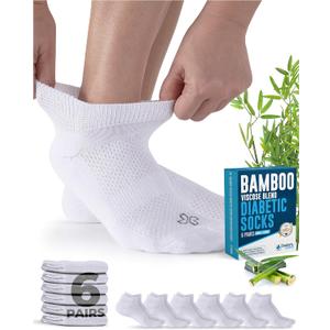 Doctor's Select Viscose Bamboo Ankle Diabetic Socks for Women and Men - 6 Pairs | Super Soft, Non Binding, Loose Wide Top