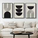 Large Framed Neutral Black and Beige Wall Art, 3 Piece Modern Canvas Prints Paintings Artwork for Walls, Minimalist Boho Geometric Pictures Wall Decor for Living Room Bedroom Office -Total 30x60 In