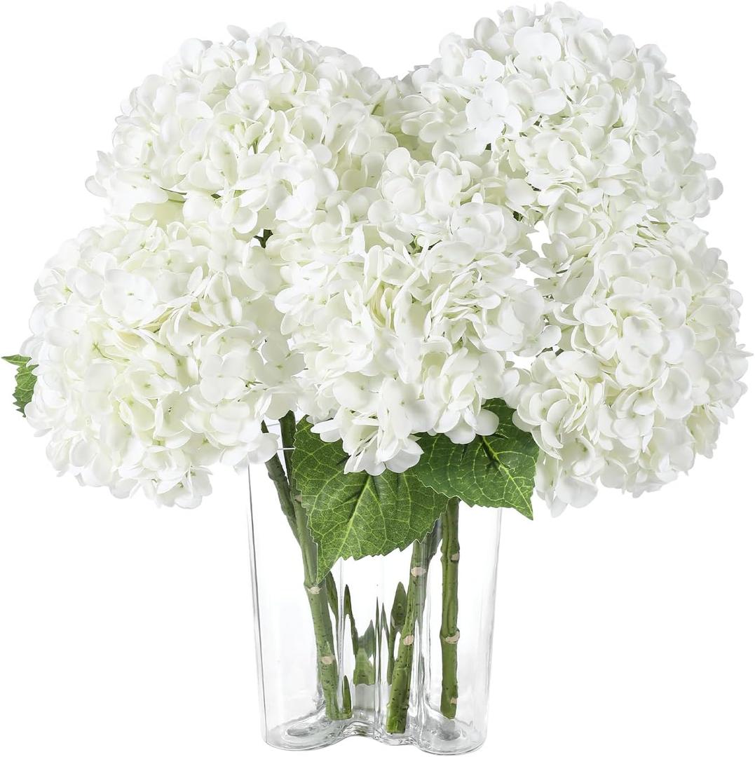 Coferset 3pcs White Lifelike Hydrangea Artificial Flowers 22inch Real Touch Faux Hydrangea Flower Stem for Home Party Wedding Floral Filler Arrangements Ceterpieces Bouquets