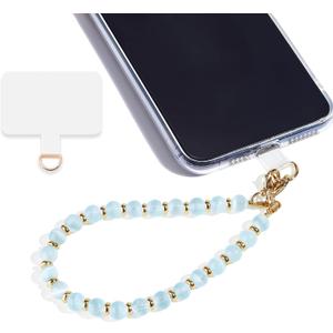 Marble Beaded Phone Wrist Strap,Detachable Phone Bracelet Strap with Tether Tab,Hands-Free Wristlet Strap (Light Blue Cat's Eye)