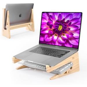 Wood Laptop Stand,Universal Computer Stands for Desk,Vertical Laptop Holder for MacBook Pro, Wooden Laptop Riser for MacBook Air, Dell, HP, Lenovo Compatible with 13.3 to 17.3 Inches All Laptops