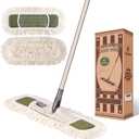 Eyliden Dust Mop with Reusable Washable Pads - One Touch Replacement, Height Adjustable Handle, Total 2 Mop Cloths, Wet Dry Mops for Floor Cleaning, Hardwood, Laminate, Tile Floor Push Dust Broom (Army Green)