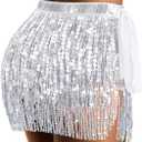 Sequin Skirt Sparkly Skirt Belly Dance Skirt Glitter Skirt Rave Sparkle Skirt Sequin Tassel Skirt Fringe Hip Scarf Women (One Size)