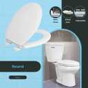 Centoco Round Toilet Seat, Heavy-Duty Wood Core with Plastic Scratch-Resistant Finish, Soft Close, Made in the USA, DSAMAZ7SC-001, White