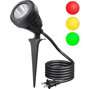 DEWENWILS 120V LED Outdoor Spotlight, 3 Extra Lenses (Red Green Yellow), 5.5W 5000K Plug in Spotlight, Waterproof Landscape Light for Yard, Tree Flag, Holiday, 5FT Extension Cord, UL Listed