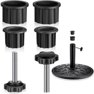 Zhengmy 6 Pcs Patio Umbrella Base Hole Ring Cover and Cap Umbrella Stand Replacement Screw Part with M8 Thread Hand Knob Threaded Plastic Knobs Patio Black Handle Replacement Parts