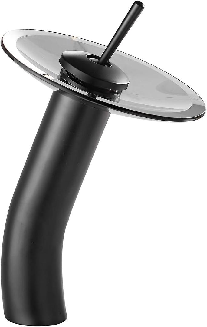 Waterfall Vessel Faucet, Black, 1 Hole, Lead-Free Solid Brass, Temperature and Flow Control with One Lever Handle (Tall)