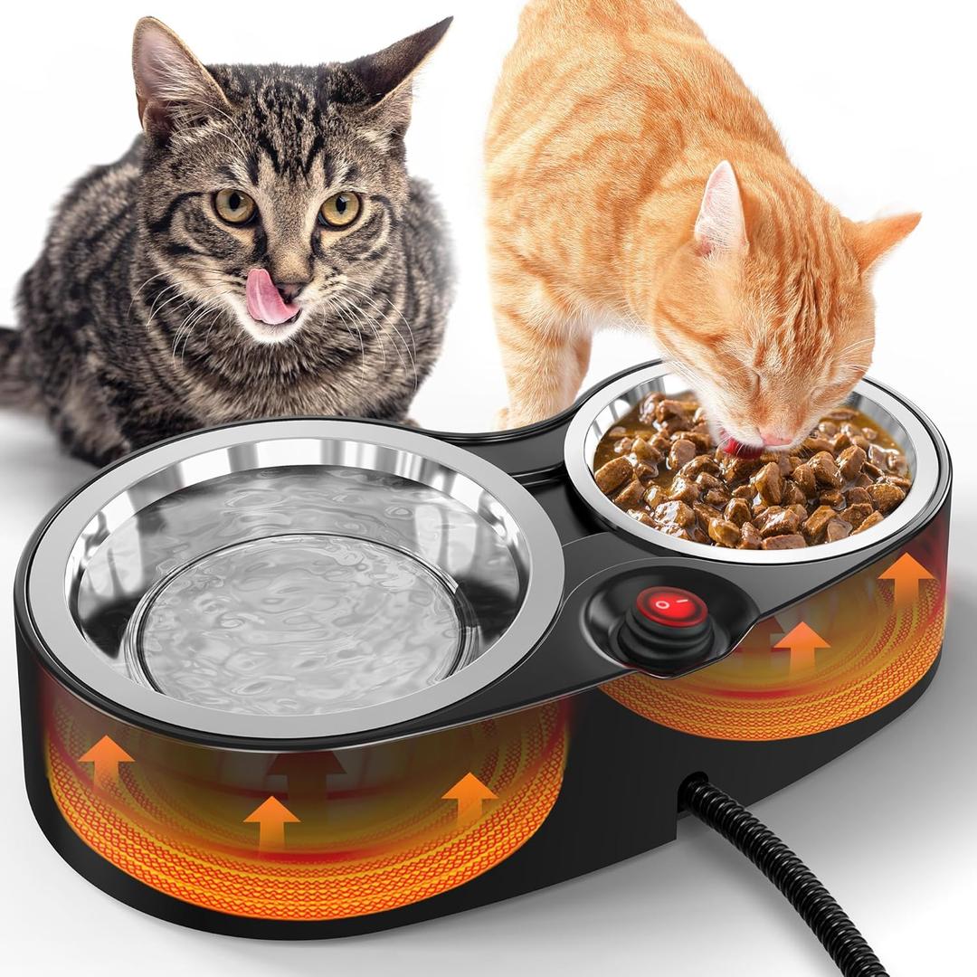 PETNF Heated Cat Bowl, Outdoor Heated Pet Bowl Stainless Steel Heated Water Bowl for Cats, Thermal Pet Bowl Provide Non Freezing Water & Food in Winter for Feral Cats and Kittens, Rabbit, Chicken