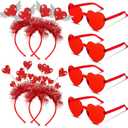 Riceshoot 8 Pack Heart Headband and Sunglasses Bulk Accessories Wedding Bachelor Party Photo Prop (Red)