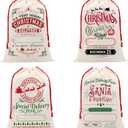 DOI-LANEE 4 Pack Christmas Gift Bag, 27.5" x 19.6" Large Santa Sack, Xmas Santa with Drawstring, Cloth Canvas Fabric Burlap Stocking Sack Gift Present Bag, D-2