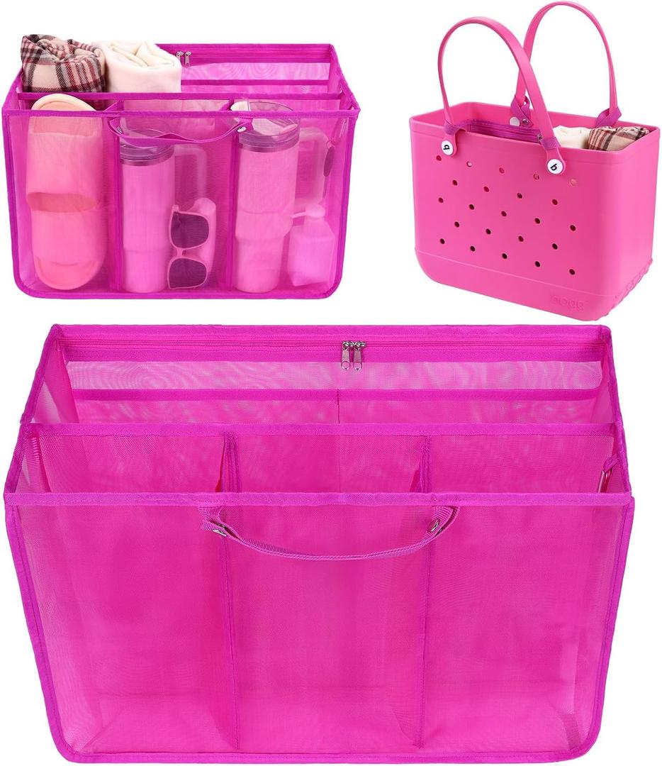 OUTXE Beach Bag Organizer Compatible with X Large Bogg Bag Accessories Inserts, Lightweight Mesh Insert Divider Pouch for Original XL Bogg Bags, Beach Tote Bags Insert for Organizing (#2-Haute Pink)