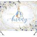 Bunny Themed Baby Shower Backdrop Blue Floral Rabbit Easter Party Decoration Supplies Newborn Birthday Boys Baby Shower Photography Background Cake Table Banner Photo Booth Studio Props 7x5ft