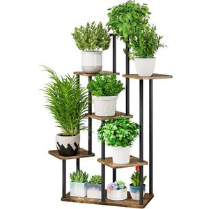 AZERPIAN Plant Stand 7 Tier Indoor Metal Flower Shelf for Multiple Plants Corner Tall Flower Holders for Patio Garden Living Room Balcony Bedroom, Black (7 Tier-Black)