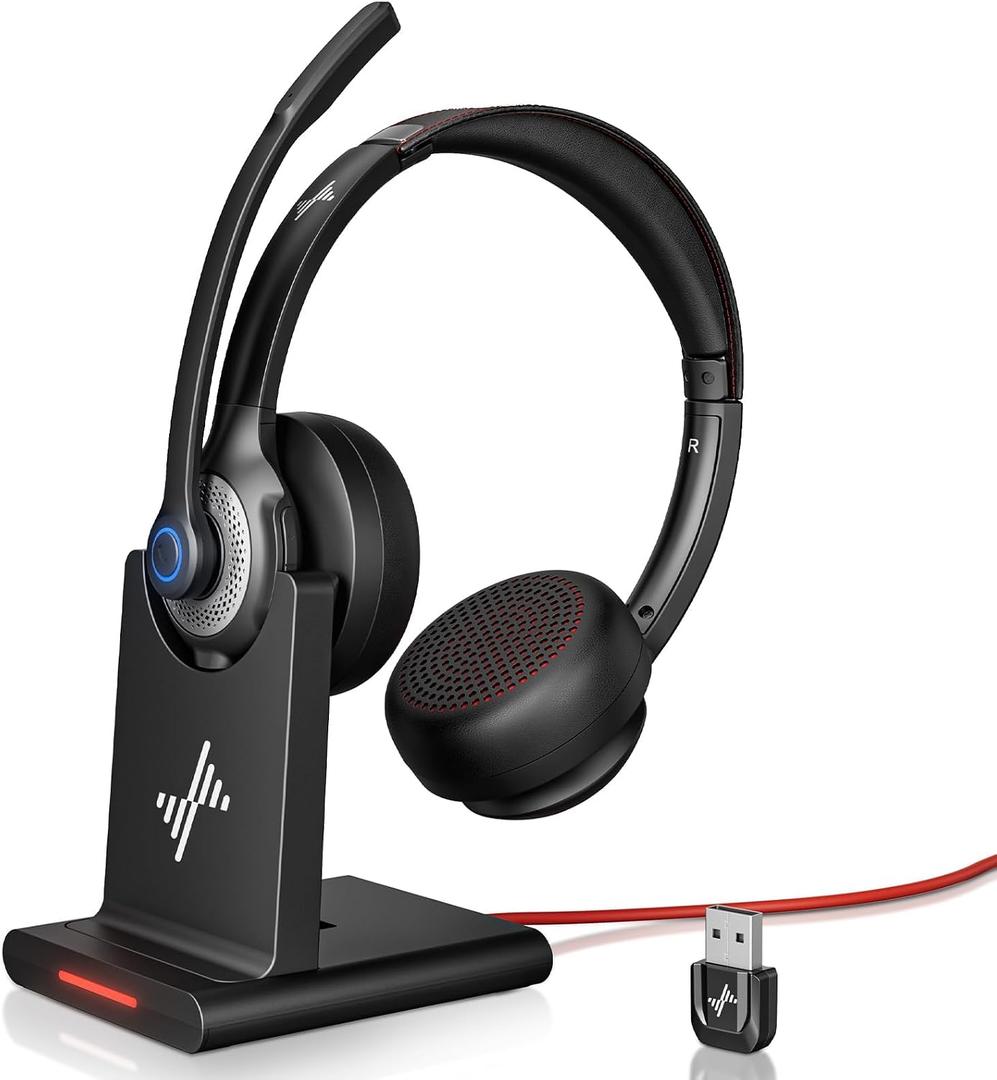 Bluetooth Wireless Headset with Mic for Work, Bluetooth 5.2, Advanced Noise Reduction Microphone, Clear Calls - Comfortable On-Ear Headphones, Applicable to PC, Laptop, Phone, Android, Zoom, Office, Black