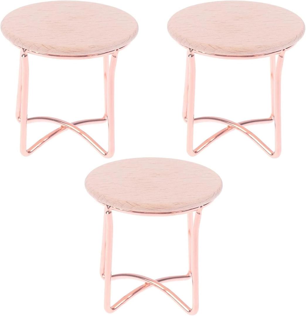 LUOZZY 3 Pcs Miniature Dollhouse Coffee Table for Doll House Round Tea Table Decorations