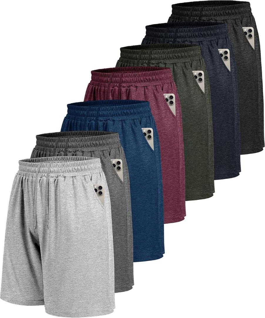 BOOJO 7 Pack Mens Athletic Shorts - Gym Basketball Running Workout Quick Dry Black Shorts with Pockets for Casual Performance,7 Pack, X-Large, 2-heather Black/Dark Grey/Navy Blue/Dark Blue/Light Grey/Army Green/Wine