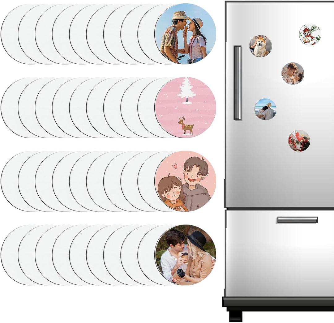 40Pcs Sublimation Magnet Blanks Sublimation Round Magnets Sublimation Blanks Products Personalized Custom Picture Magnets DIY Gifts for Home Kitchen Refrigerator Microwave Oven Officer