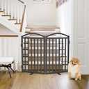 Malier Metal Freestanding Dog Gate, 32'' Height Outdoor Indoor Dog Fences, Extra Wide Foldable Puppy Gate for Stairs (Black, 2 Panels 40''W 32''H)