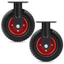 8 Inch Outdoor Heavy Duty Casters Wheels Set of 2, Sturdy Large Rubber Casters with Brake 1100 LBS, Industrial Grade Plate Rigid Castors with Knobby Tread for Dollies, Cart, Machine