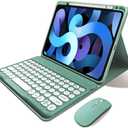 kaitesi Keyboard Case Mouse for iPad 11th Gen (A16, 2025) 11"/ iPad 10th Generation 2022 10.9" Case with Cute Round Keys Detachable Bluetooth Keyboard Cover,Dark Green