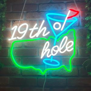 Golf Neon Sign for Wall Decor, Dimmable LED Golf Wall Lamp with 19th Hole Letter Sign, Light Up Sign for Man Cave, Bedroom, Office, Gym, Club, Party, Bar, Park, Birthday Gifts, 15 x 13 in