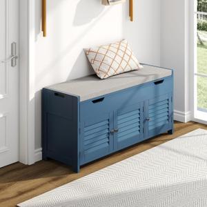 ChooChoo 41.3" Shoe Storage Bench with Lift Top Storage, Entryway Bench with Cushioned Seat, Adjustable Shelf, Shoe Cabinet with Hidden Space, for Entryway, Bedroom, Living Room, Blue, 13.78"D x 41.34"W x 19.69"H