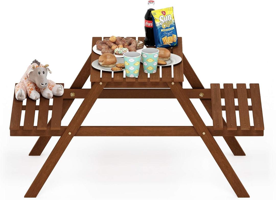 Furinno TIOMAN Slatted Hardwood Outdoor Dining Set, Natural, Kids Dining Set