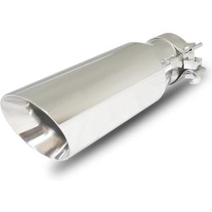 Exhaust Tip 3.0" Inlet to 4.0" Outlet Stainless Steel Double Wall Slant Cut Exhaust TailTip with Clamp 3 Inch Inlet Exhaust Tips Universal for 3" Outside Diameter Tailpipe (12"/305mm Length)