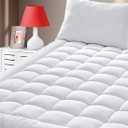 King Size Quilted Fitted Mattress Pad Cover with Deep Pocket Fitted 8" - 21", Ultra Soft and Comfortable, Breathable (White, King)