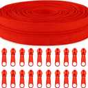 Sawoake #3 Nylon Coil Zippers by The Yard Bulk 10 Yards with 20pcs Zipper Sliders for DIY Sewing Tailor Craft Bag Garment Home Textile(Red)