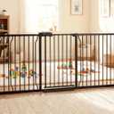 Heavy Duty Baby & Pet Safety Gate - Extra Wide 76.4-81.1 Inch, Black Metal, Pressure Mounted, Walk-Through