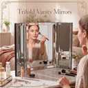Trifold Vanity Mirror 21" W x 31" L, 3 Way Three Panel Folding Mirror 360 Viewing Angle Tabletop Wall Mounted for Makeup Braiding Hair Grooming Bedroom Bathroom Decor