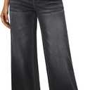 Women's Wide Leg Jeans High Waisted Stretchy Denim Pants Elastic Waist Pull On Sweatpant Jeans Trendy Baggy Loose (Large, Dark Grey)