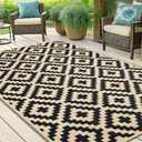Smiry Waterproof Outdoor Rug 5x8 ft, Reversible Plastic Straw Patio Camping Rugs, Outdoor Indoor RV Mat Carpet for Patio, Outside Entry, Backyard, Deck, Bench, Picnic, Camper, Black & Beige