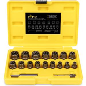 Topec Stripped Bolt Extractor Kit, 18-Piece Bolt Extractor Socket Set, 3/8" Drive Rounded Nut Remover Set for Broken, Rusted Fasteners