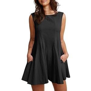 Cicy Bell Women's Summer Backless Rompers Dresses Babydoll Sleeveless Flowy Short Jumpsuit Casual Dressy Vacation Outfits (Small, Black)
