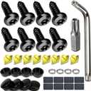 BGGTMO Black License Plate Screws- Stainless Steel Plate Mounting Hardware for Car Tag Frame, Anti-Theft Security Self-Tapping Screws Fit Front Bumper, with Matte Black Caps, Insert Fasteners
