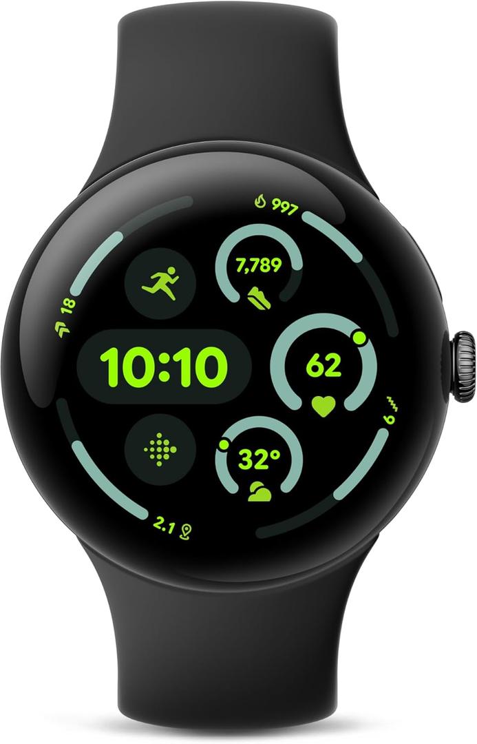 Google Pixel Watch 3 (45mm) 2024 Model - Android Smartwatch, Heart Rate Tracking, Fitbit Advanced Running, Fitness Insights, 24-Hour Battery - Matte Black Aluminum Case - Obsidian Band - Wi-Fi