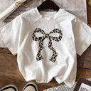 Women's Bow Graphic Tees Short Sleeve Crew Neck Summer T Shirt Tops for Women Trendy White Bowknot L