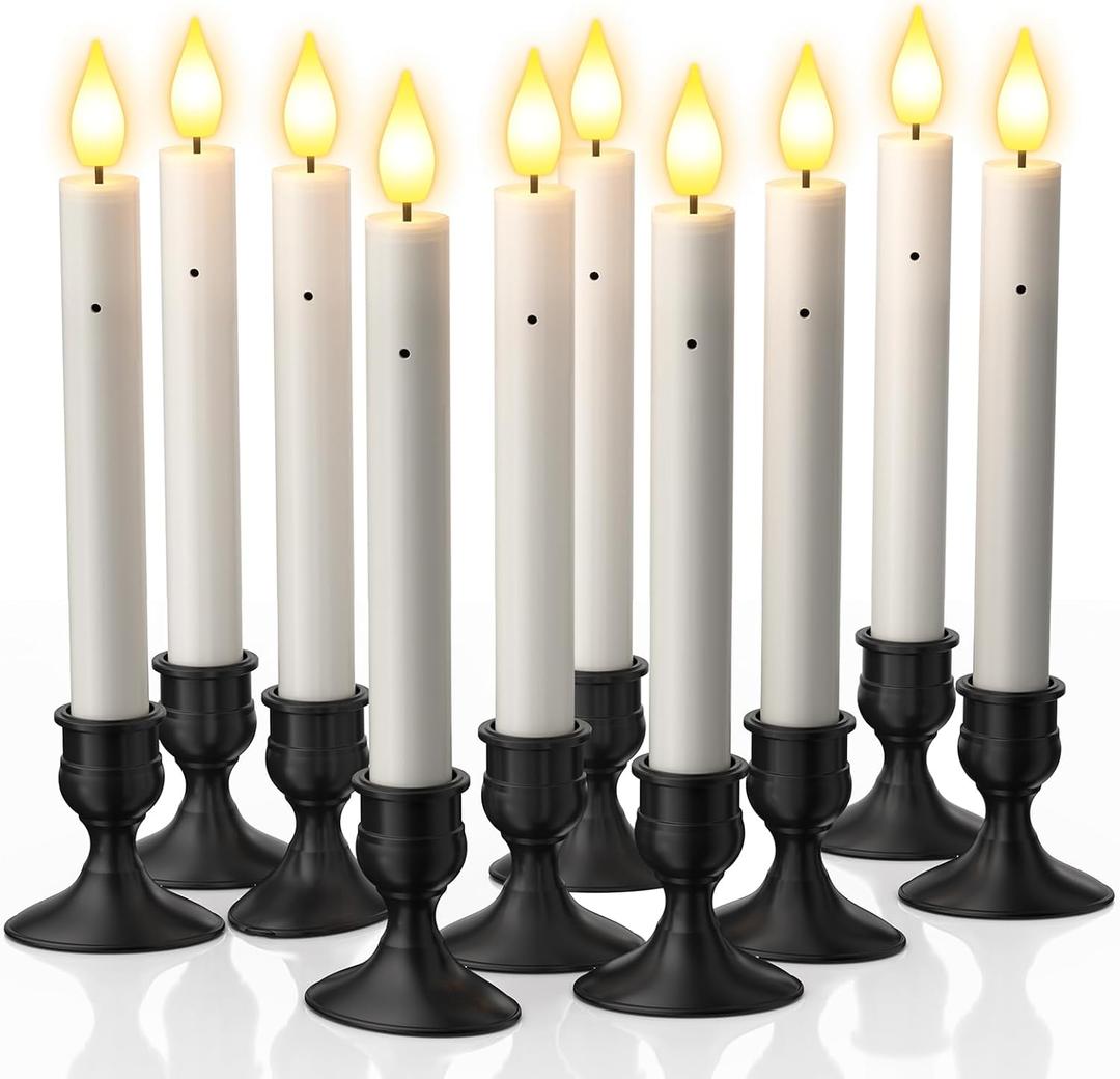 PChero 10 PCS Window Candles with Dusk to Dawn Sensor, 7.2" Flameless Taper Candles Battery Operated with Black Holders, LED Candle Sticks Christmas Window Lights for Home Christmas Holiday Decor