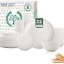 Homienly KItchen Wheat Straw Dinnerware Set, Alternative to Plastic Plates and Bowls Sets, Unbreakable Lightweight Dishes Set for 8 - Plate Set, Soup Bowls, Drinking Glasses for KItchen, Party - White (32-Piece)