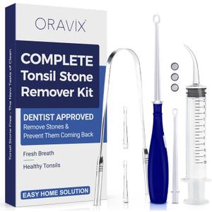 ORAVIX Tonsil Stone Remover - Tonsil Stone Removal Kit - Tonsillolith Remover Tool - Tonsil Cleaner - Fight Bad Breath - Tonsil Stone Removal Tool - Oral Irrigator - Tongue Scraper - 7 Pieces