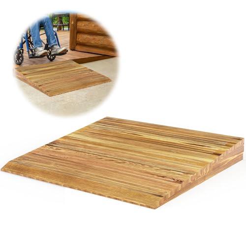 Wooden Threshold Ramp for Home Steps, 3" Rise Doorway Ramp with Non-Slip Grooves, Door Ramp for Wheelchair/Walker/Cart/Scooter, (31.4 W*3.0" H, Solid Wood, 600LBS Capacity) (Crack across the middle)