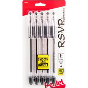 Pentel RSVP Ballpoint Pen, (0.7mm), Fine Line, Black Ink, Pack of 5 (BK90PF5A)